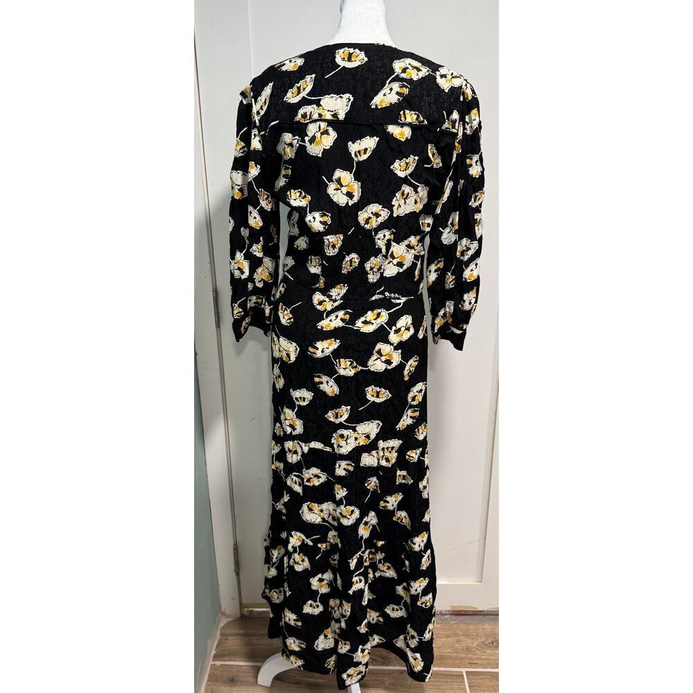 Ba&Sh Ullia Gathered Floral Print Satin Jacquard Midi Dress Buttons Size 2 - Picture 3 of 4
